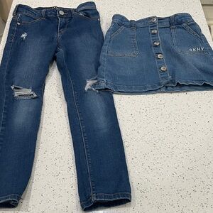 DKNY girls Distressed Blue Jeans and Skirt Set size 6&7